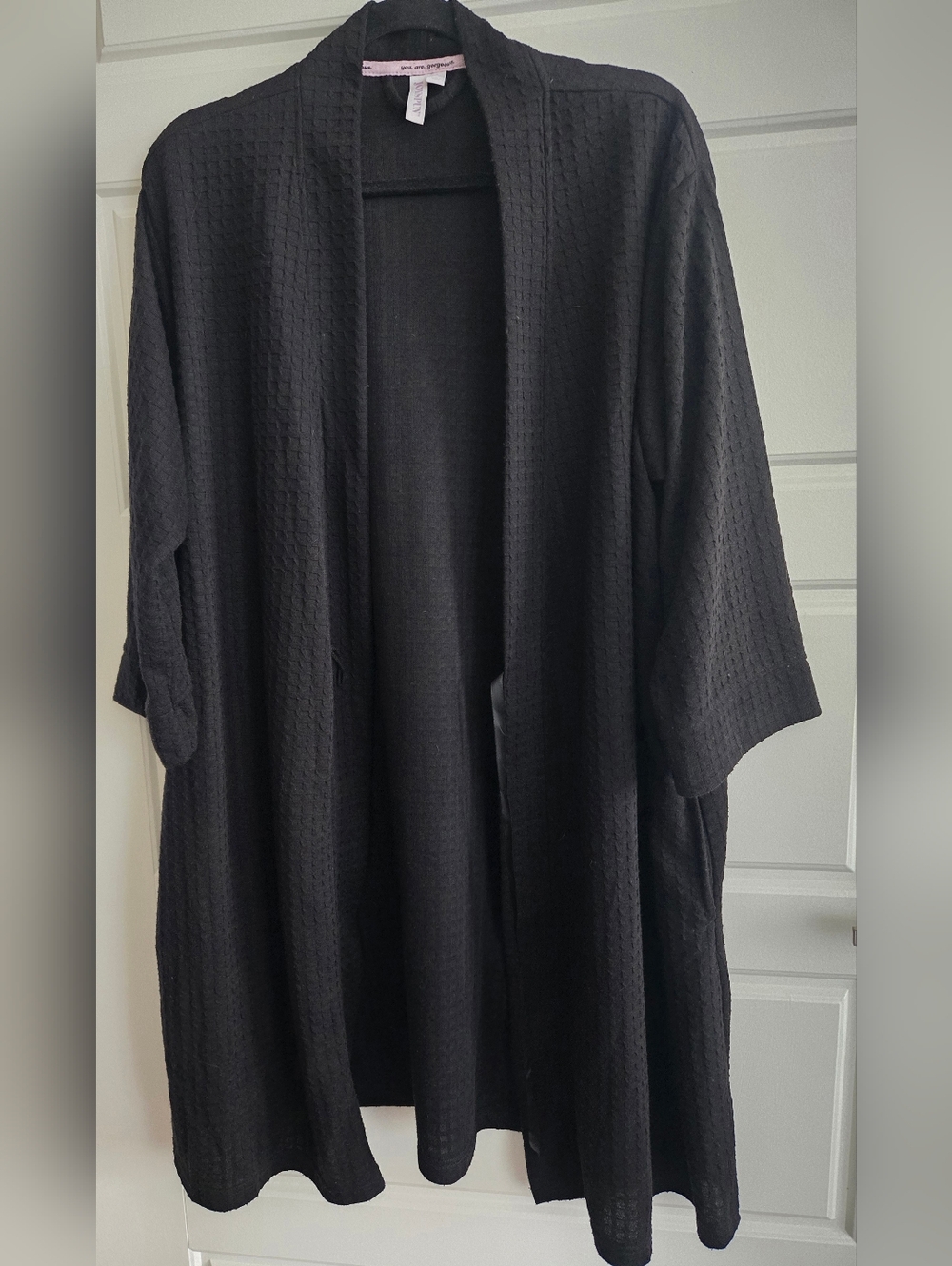 JoySpun Black Wrap-Style Robe Adjustable Tie Belt Pockets 3/4-Seeves Soft XL
